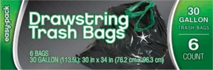 Easy Pack, Drawstring Trash Bags 30 Gallon, Case Of 6, 6 Ct - Image 1