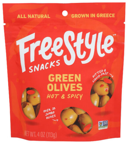 Freestyle Snacks Olives Green Hot Spicy 4 Oz