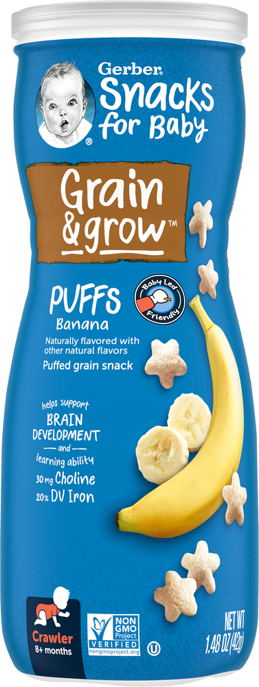 Gerber, Snacks For Baby Grain And Grow Banana Puffs, Case Of 6, 1.48 Oz