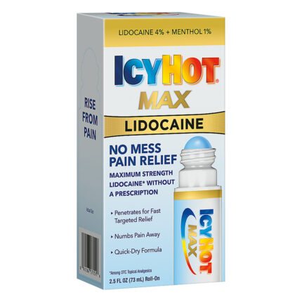 Icy Hot, Max Lidocaine Pain Relief Roll-On Maximum Strength No Mess Roll On Pain Relief, Case Of 4, 2.5 Fl Oz