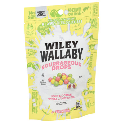 Wiley Wallaby, Sourrageous Drops Sour Licorice With A Candy Shell, Case Of 12, 6 Oz