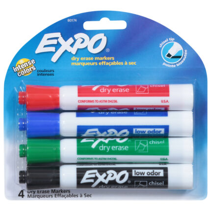 Expo, Dry Erase Markers Chisel Tip Intense Colors, Case Of 6, 4 Ct
