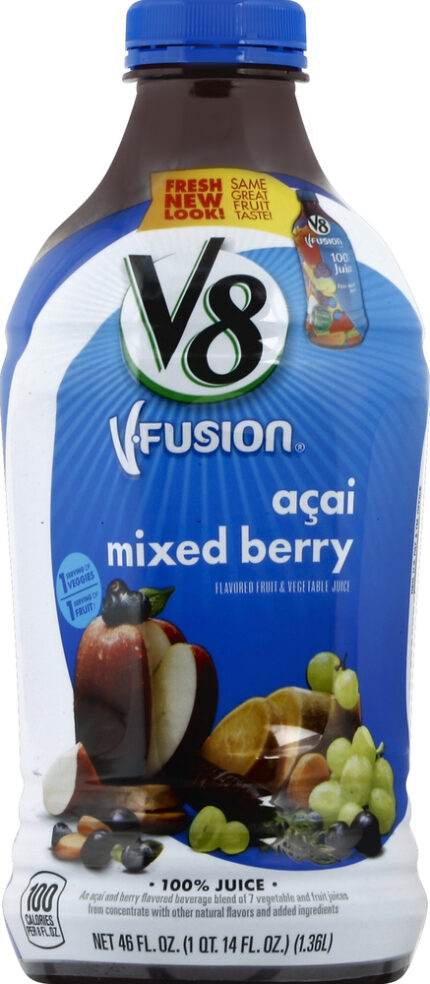 V8, Fusion Flavored Fruit And Vegetable Juice Acai Mixed Berry, Case Of 6, 46 Fl Oz