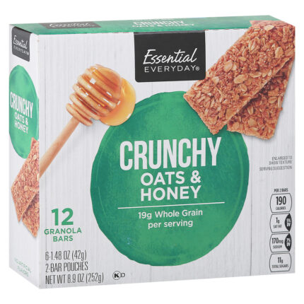 Essential Everyday, Granola Bars Crunchy Oats & Honey 6-1.48Oz 2Ct Pouches, Case Of 12, 8.9 Oz