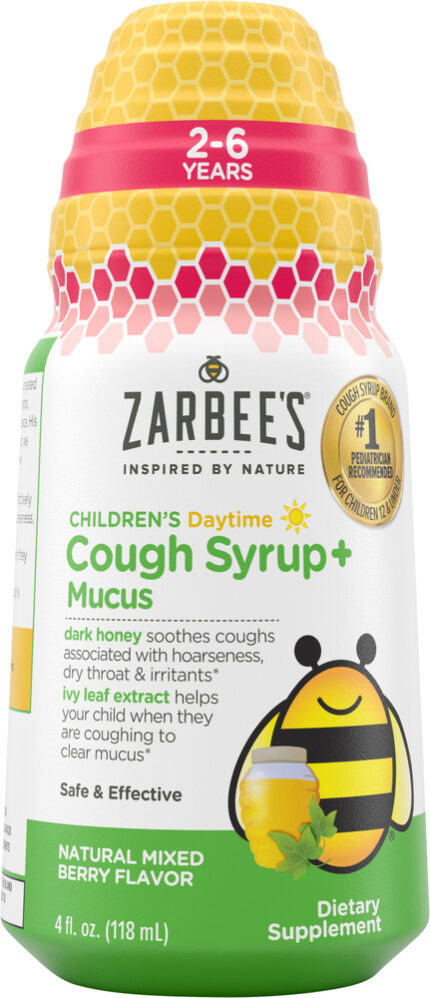 Zarbee'S Naturals, Kids Cough And Mucus Daytime With Honey, Ivy Leaf, Zinc, And Elderberry Mixed Berry, Case Of 4, 4 Fl Oz