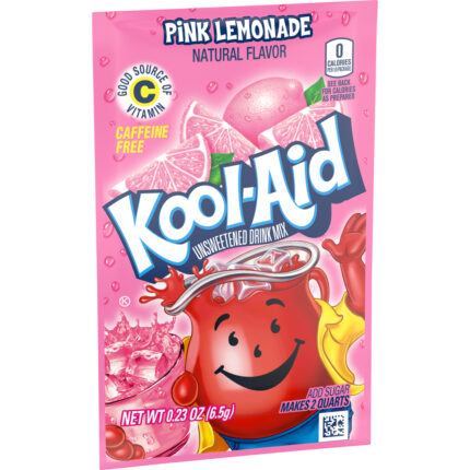 Kool-Aid, Unsweetened Pink Lemonade Powdered Drink Mix Caffeine Free Packet, Case Of 48, .23 Oz