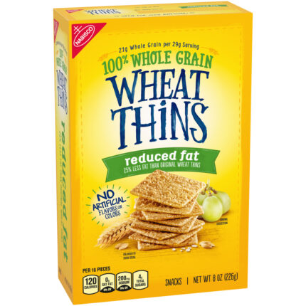 Wheat Thins, Reduced Fat Whole Grain Snacks Box, Case Of 6, 8 Oz