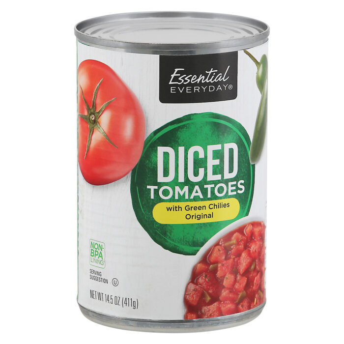 Essential Everyday, Tomatoes Diced With Green Chilies Original, Case Of 24, 14.5 Oz - Image 1