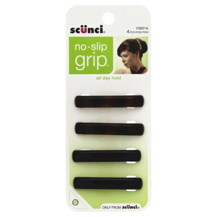 Scunci, No-Slip Grip Classic Barrettes, Case Of 3, 4 Ct