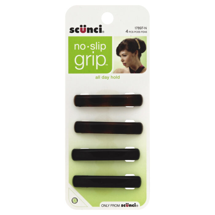 Scunci, No-Slip Grip Classic Barrettes, Case Of 3, 4 Ct - Image 1