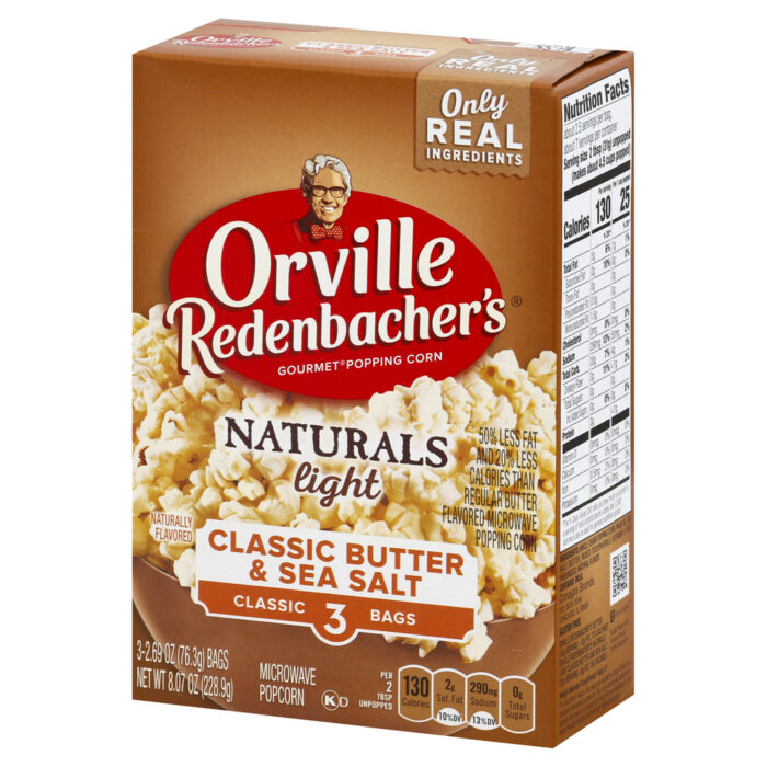 Orville Redenbacher'S, Naturals Light Classic Butter And Sea Salt Microwave Popcorn Pack, Case Of 12, 8.07 Oz - Image 1