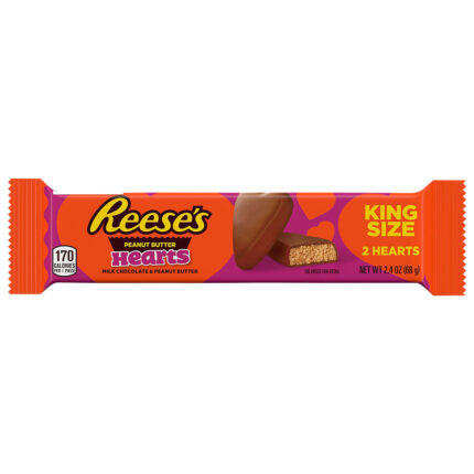 Reese'S, Milk Chocolate Peanut Butter King Size Hearts Candy Valentine'S Day Pack, Case Of 144, 2.4 Oz