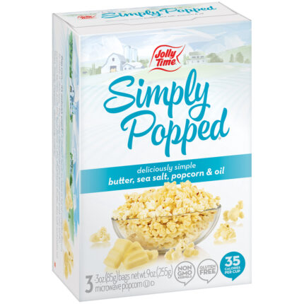 Jollytime, Simply Popped Microwave Popcorn 3 Bags, Case Of 12, 9 Oz
