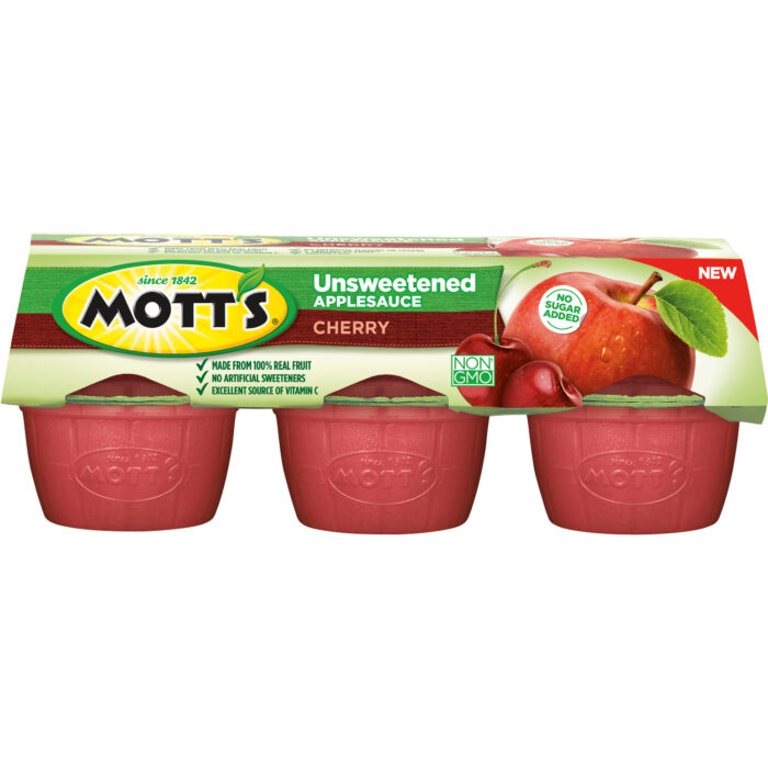 Mott'S, No Sugar Added Cherry Applesauce 6 Ct/3.9 Oz, Case Of 12, 23.4 Oz - Image 1