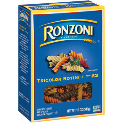 Ronzoni, Enriched Tomato And Spinach Macaroni Product Tricolor Rotini No. 63, Case Of 12, 12 Oz