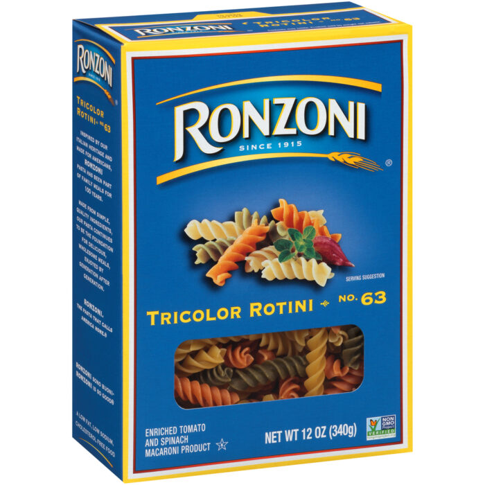 Ronzoni, Enriched Tomato And Spinach Macaroni Product Tricolor Rotini No. 63, Case Of 12, 12 Oz - Image 1