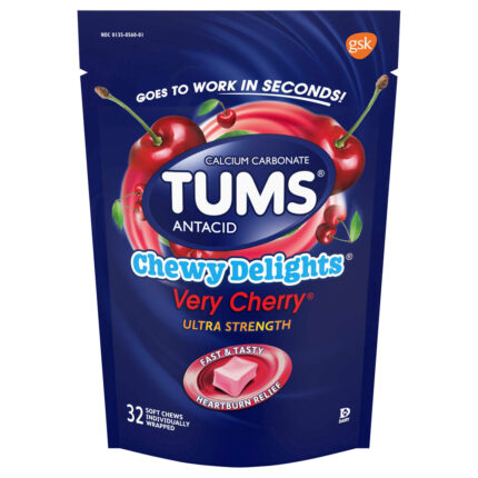 Tums, Chewy Delights Ultra Strength Antacid Soft Chews For Heartburn Relief Very Cherry, Case Of 6, 32 Ct