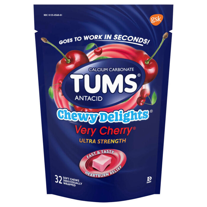 Tums, Chewy Delights Ultra Strength Antacid Soft Chews For Heartburn Relief Very Cherry, Case Of 6, 32 Ct - Image 1