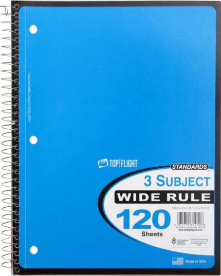Top Flght, Notebook 120 Sheets Wide Ruled, Case Of 24, 120 Ct