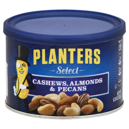 Planters, Select Cashews Almonds And Pecans Nut Mix Canister, Case Of 12, 8.25 Oz