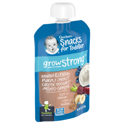 Gerber, Products Company Snacks For Toddlers: Grow Strong Banana Blueberry Purple Carrot Greek Yogurt Pouch, Case Of 12, 3.5 Oz
