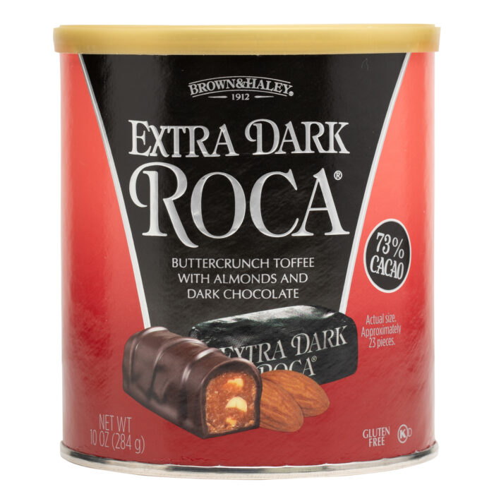 Brown&Haley, Extra Dark Roca Buttercrunch Toffee With Almonds And Dark Chocolate Canister, Case Of 9, 10 Oz - Image 1