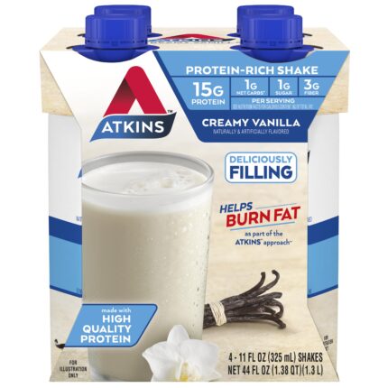 Atkins, Protein Rich Shakes Creamy Vanilla 4 X 11 Fl Oz, Case Of 3, 44 Fl Oz