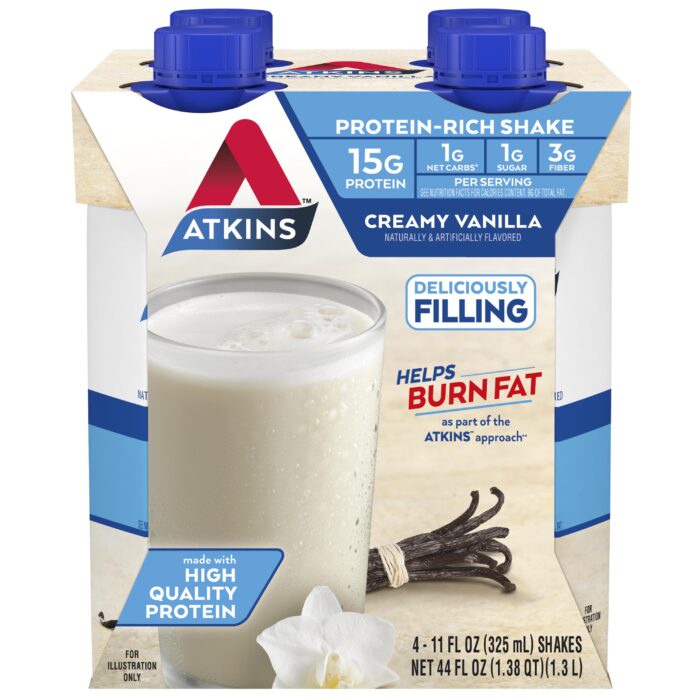 Atkins, Protein Rich Shakes Creamy Vanilla 4 X 11 Fl Oz, Case Of 3, 44 Fl Oz - Image 1