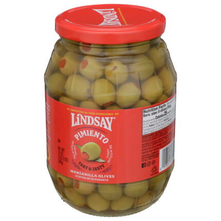 Lindsay, Pimiento Manzanilla Olives, Case Of 6, 21 Oz
