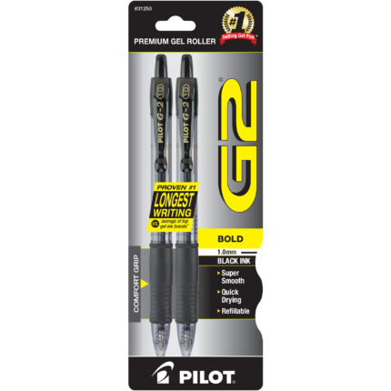 Pilot, G2 Retractable 1.0Mm Gel Ink Pen, Bold Point, Black, Case Of 6, 1 Ct