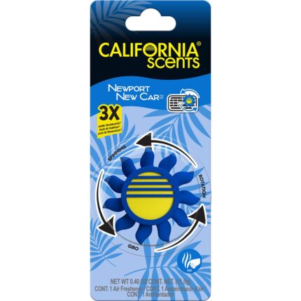 California Scents, Air Freshener Car Vent Clip Novelty Sun Spinner Newport New Car Scent, Case Of 6, 1 Ct