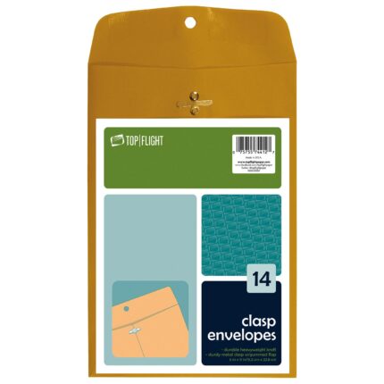 Top Flight, Clasp Envelope 6X9, Case Of 6, 14 Ct