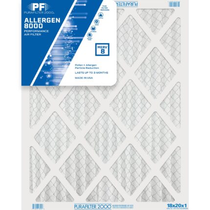 Pf Purafilter, Purafilter 2000 Allergen 8000 Merv8 18X20X1 1Ct, Case Of 12, 1 Ct