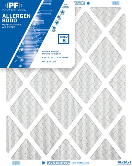 Pf Purafilter, Purafilter 2000 Allergen 8000 Merv8 16X20X1 1Ct, Case Of 12, 1 Ct