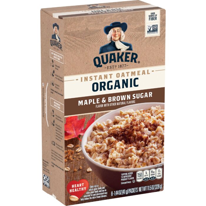 Quaker, Instant Oatmeal Organic Maple Brown Sugar, Case Of 6, 11.5 Oz - Image 1