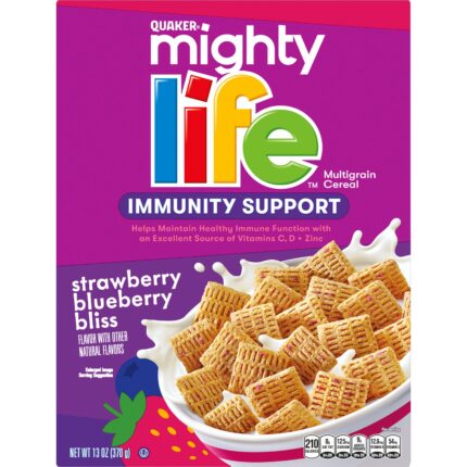 Quaker Mighty Life, Multigrain Cereal Strawberry Blueberry Bliss Immunity Support, Case Of 12, 13 Oz