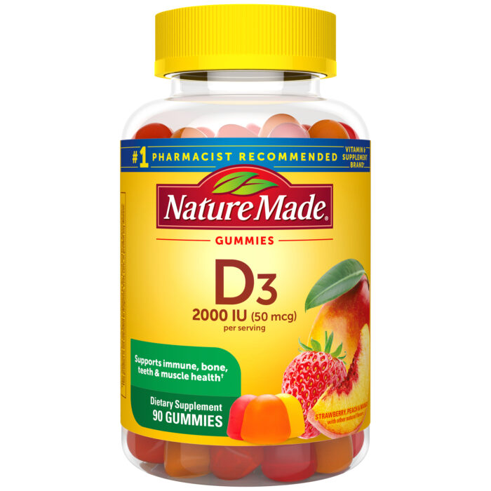 Nature Made, Vitamin D3 50 Mcg Gummies Strawberry Peach & Mango, Case Of 3, 90 Ct - Image 1