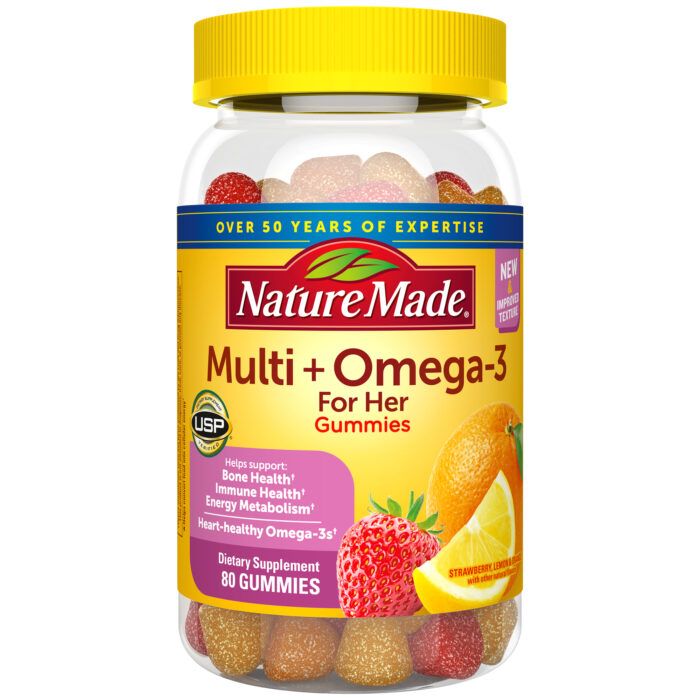 Nature Made, Women'S Multivitamin + Omega 3 Gummies Strawberry Lemon & Orange, Case Of 3, 80 Ct - Image 1
