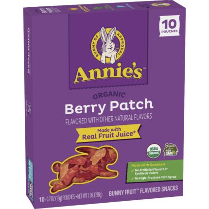 Annie'S Homegrown, Organic Berry Patch Bunny Fruit Snacks  10 Pouches, Case Of 8, 7 Oz