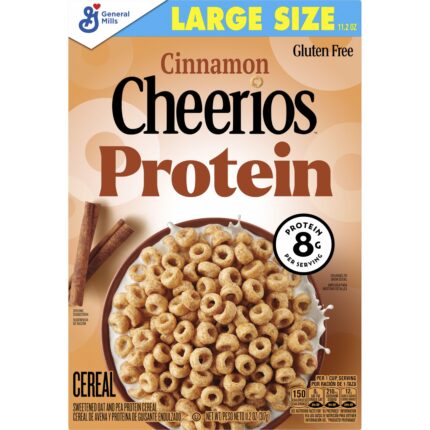 Cheerios, Cereal Protein Cinnamon Breakfast Large Size, Case Of 12, 11.2 Oz