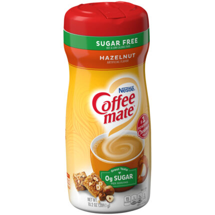 Coffee Mate, Sugar Free Hazelnut Powder Creamer Canister Non-Dairy Lactose Free Gluten Free Creamer, Case Of 6, 10.2 Oz