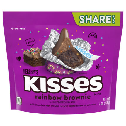 Hershey, Kisses Rainbow Brownie Flavored Candy Share Pack, Case Of 8, 9 Oz