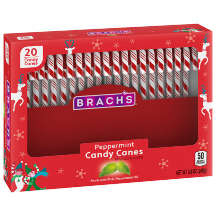 Brach'S, Holiday Red & White Peppermint Candy Canes Carton, Case Of 24, 8.8 Oz