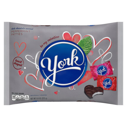 York, Dark Chocolate Peppermint Patties Heart Shaped Candy Valentine'S Day Bag, Case Of 24, 9.6 Oz