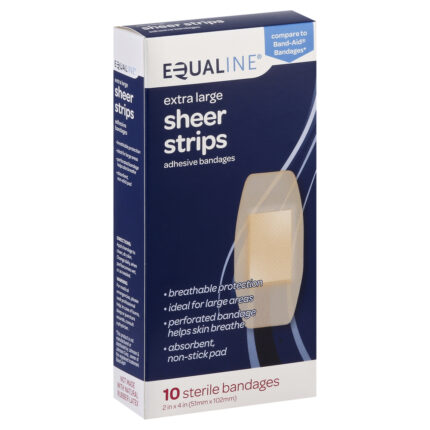 Equaline, Adhesive Bandages Sheer Strips Extra Large 2 X 4 Inch, Case Of 6, 10 Ct