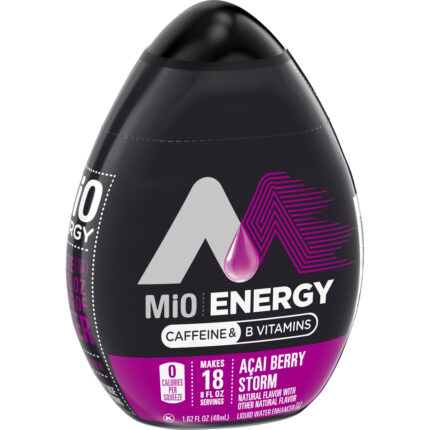 Mio, Energy Acai Berry Storm Naturally Flavored Liquid Water Enhancer With Caffeine And B Vitamins Bottle, Case Of 12, 1.62 Fl Oz