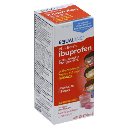 Equaline, Children'S Ibuprofen Oral Suspension 100Mg Per 5Ml Pain Reliever Fever Reducer Nsaid Bubble Gum Flavor, Case Of 6, 4 Fl Oz