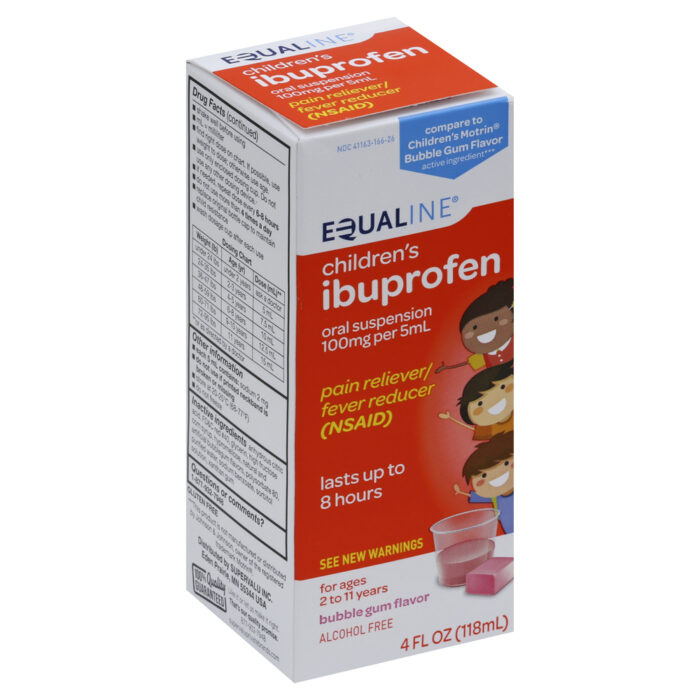Equaline, Children'S Ibuprofen Oral Suspension 100Mg Per 5Ml Pain Reliever Fever Reducer Nsaid Bubble Gum Flavor, Case Of 6, 4 Fl Oz - Image 1