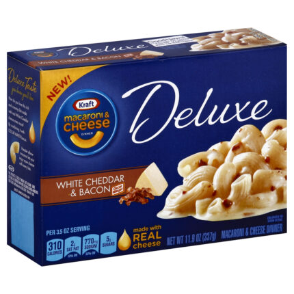 Kraft, Deluxe Macaroni And Cheese Dinner, White Cheddar And Bacon, Case Of 12, 11.9 Oz