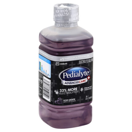 Pedialyte, Advancedcare Plus Electrolyte Solution Iced Grape Bottle, Case Of 4, 33.8 Oz